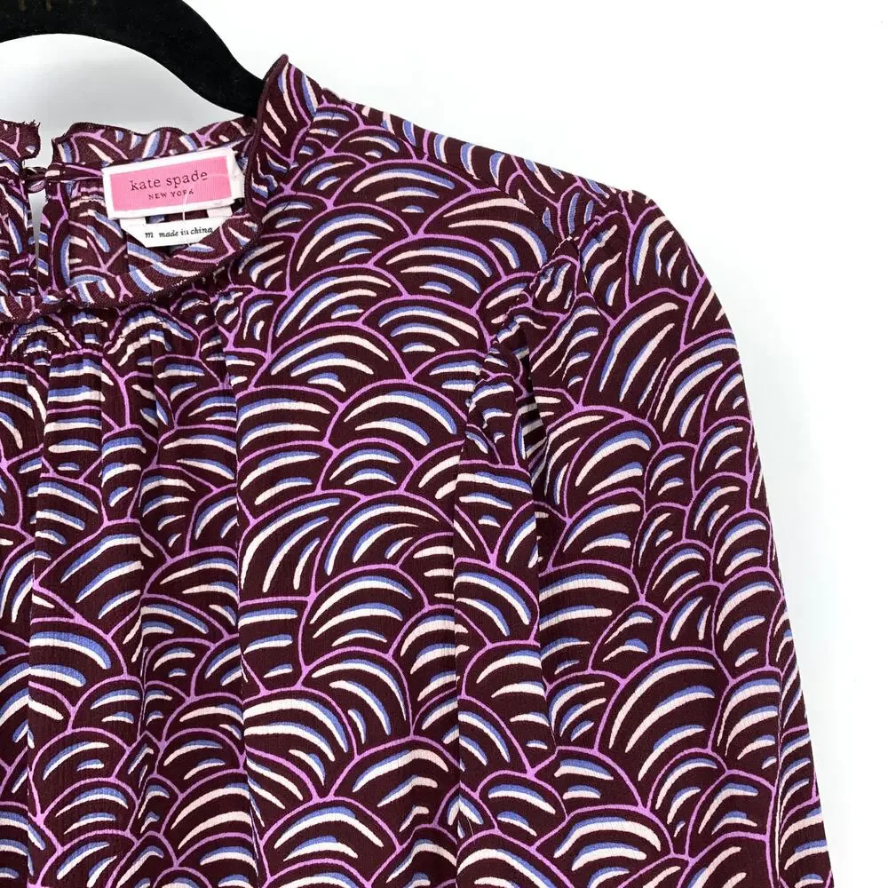 Kate Spade Party Bubbles Blouse Womens Size Medium Mission Fig Dark Purple NEW